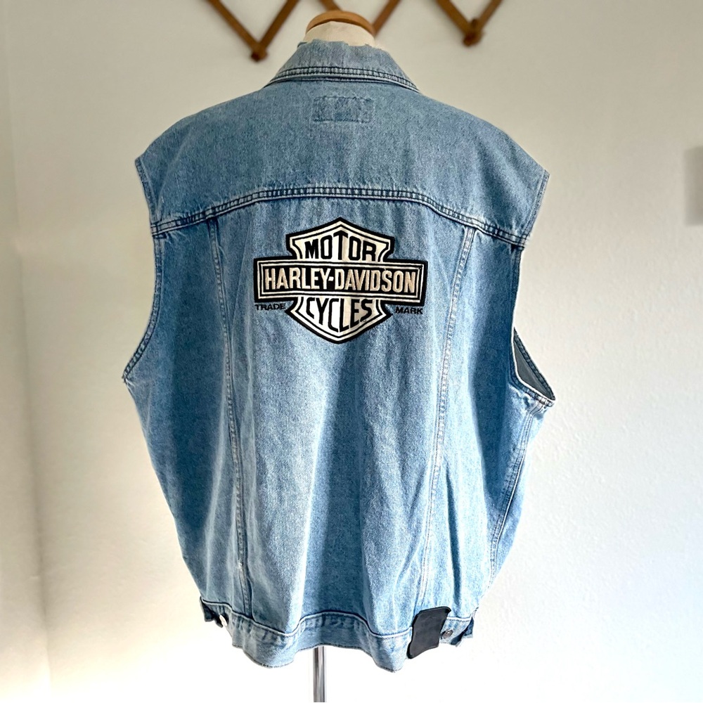 Vintage Harley Davidson Denim Biker Vest XXL